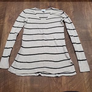 Old Navy Beige Black Striped Shirt Thermal Tunic Side Slit Preppy Top Neutral XS
